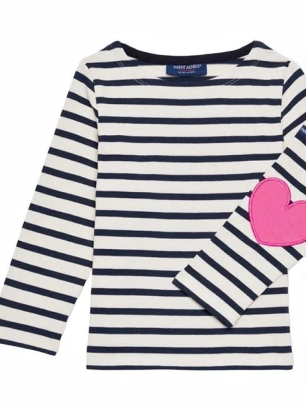 Saint James Vaujany Kids Breton Striped Shirt with Heart Elbow Patches Girls 12
